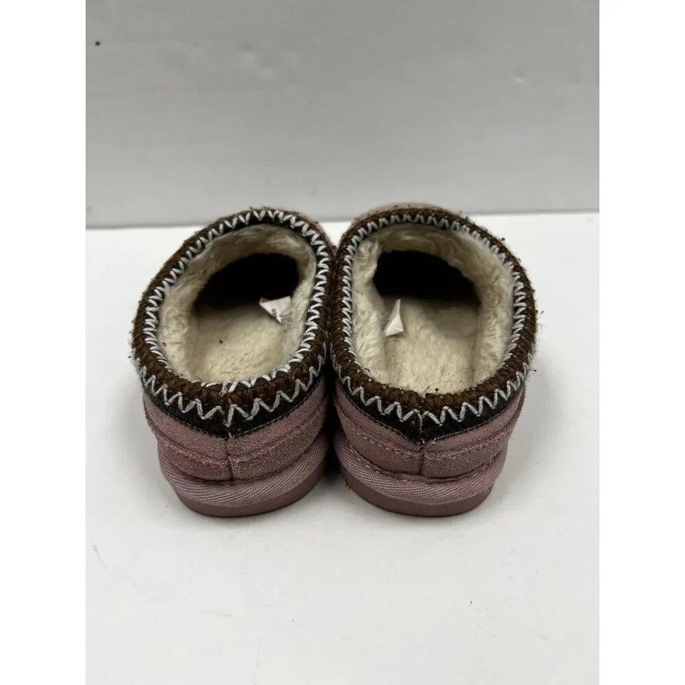 Lamo House Slippers Youth 2 Pink Suede Fur Lined Moccasins Cozy